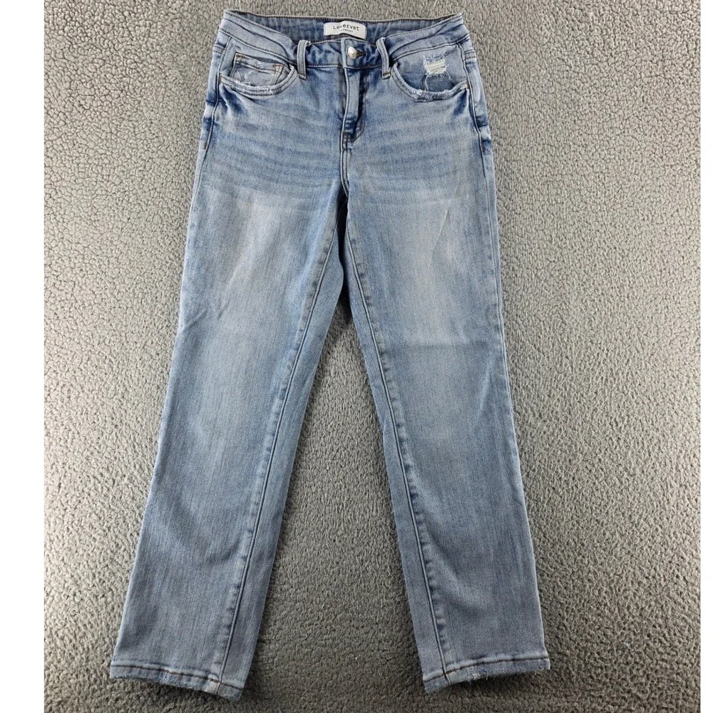 Lovervet by Vervet Jeans Womens 27 Blue Mid Rise Distressed Slim Straight Leg